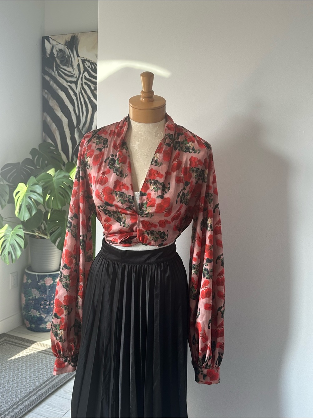 House of CB Pink Floral Wrap Blouse with Long Sleeves